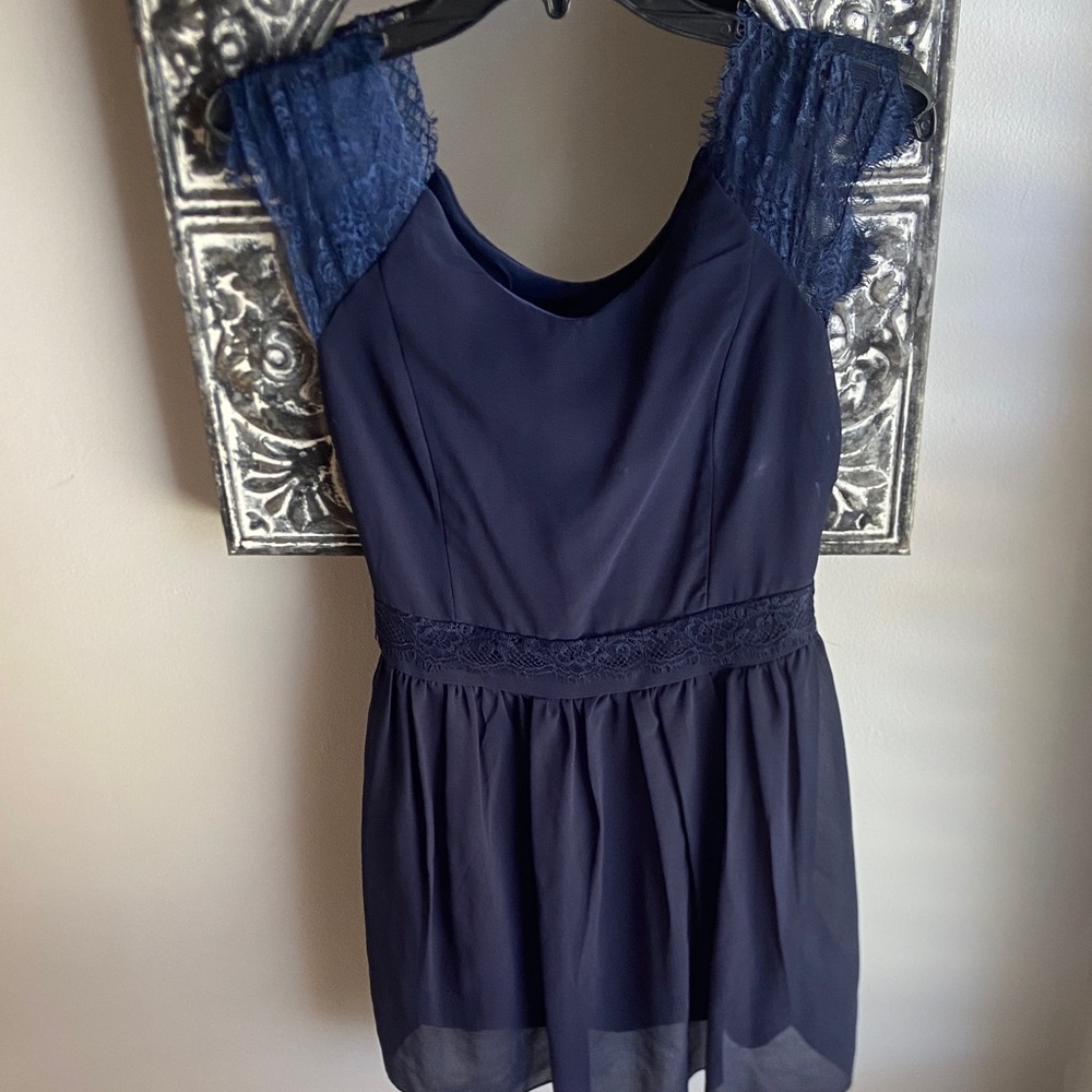 Angel Bale Navy Blue Dress with Lace Details